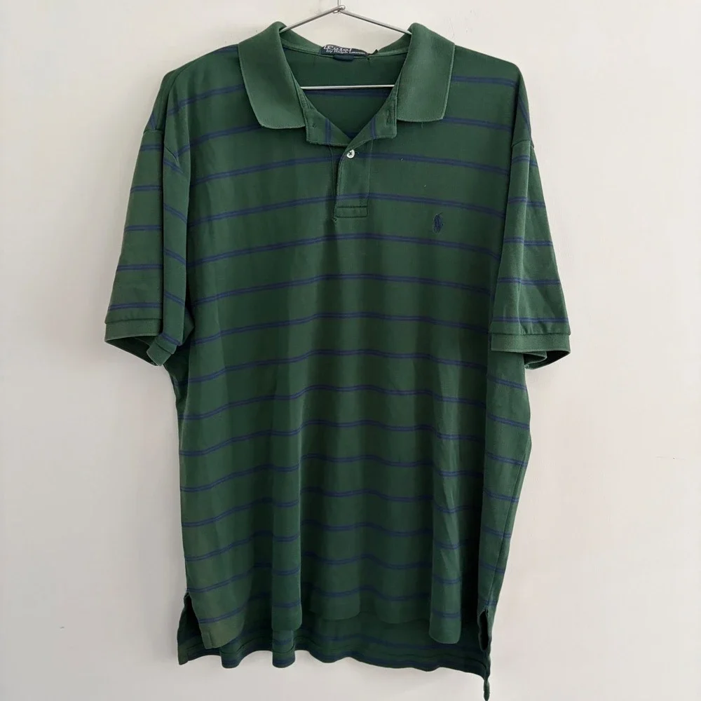 Polo Ralph Lauren Mens XL Green Purple Striped Short Sleeve Polo Shirt